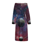Galaxy Lunar Phase Print Hooded Bathrobe