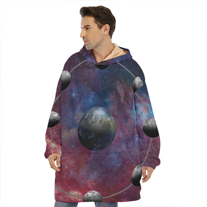 Galaxy Lunar Phase Print Hoodie Blanket