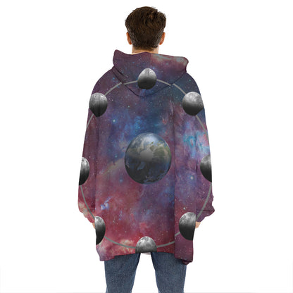Galaxy Lunar Phase Print Hoodie Blanket