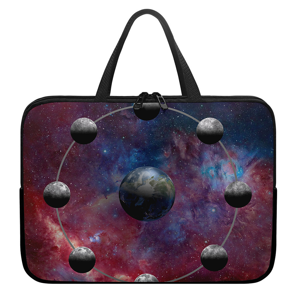 Galaxy Lunar Phase Print Laptop Sleeve With Handle