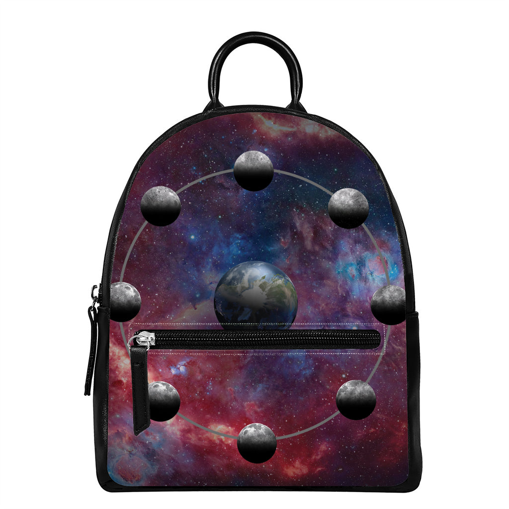 Galaxy Lunar Phase Print Leather Backpack