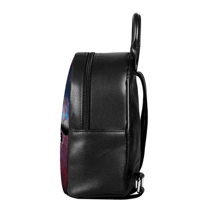 Galaxy Lunar Phase Print Leather Backpack