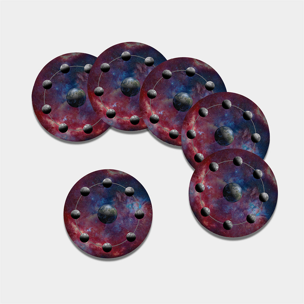 Galaxy Lunar Phase Print Leather Coaster Set