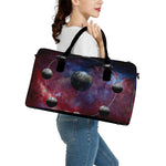Galaxy Lunar Phase Print Leather Duffle Bag