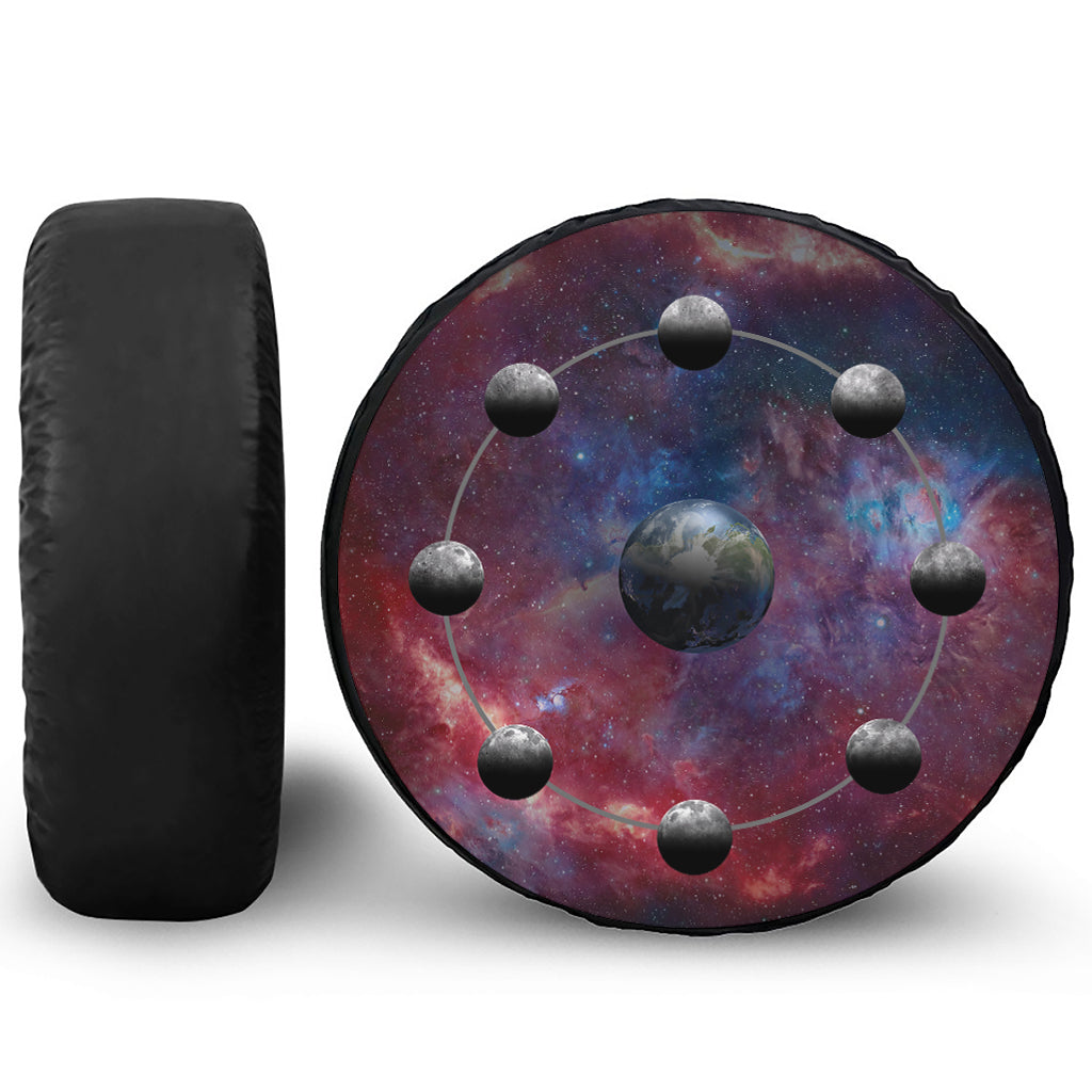 Galaxy Lunar Phase Print Leather Spare Tire Cover