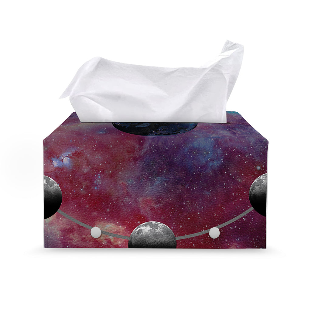 Galaxy Lunar Phase Print Leather Tissue Box Cover
