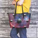 Galaxy Lunar Phase Print Leather Tote Bag