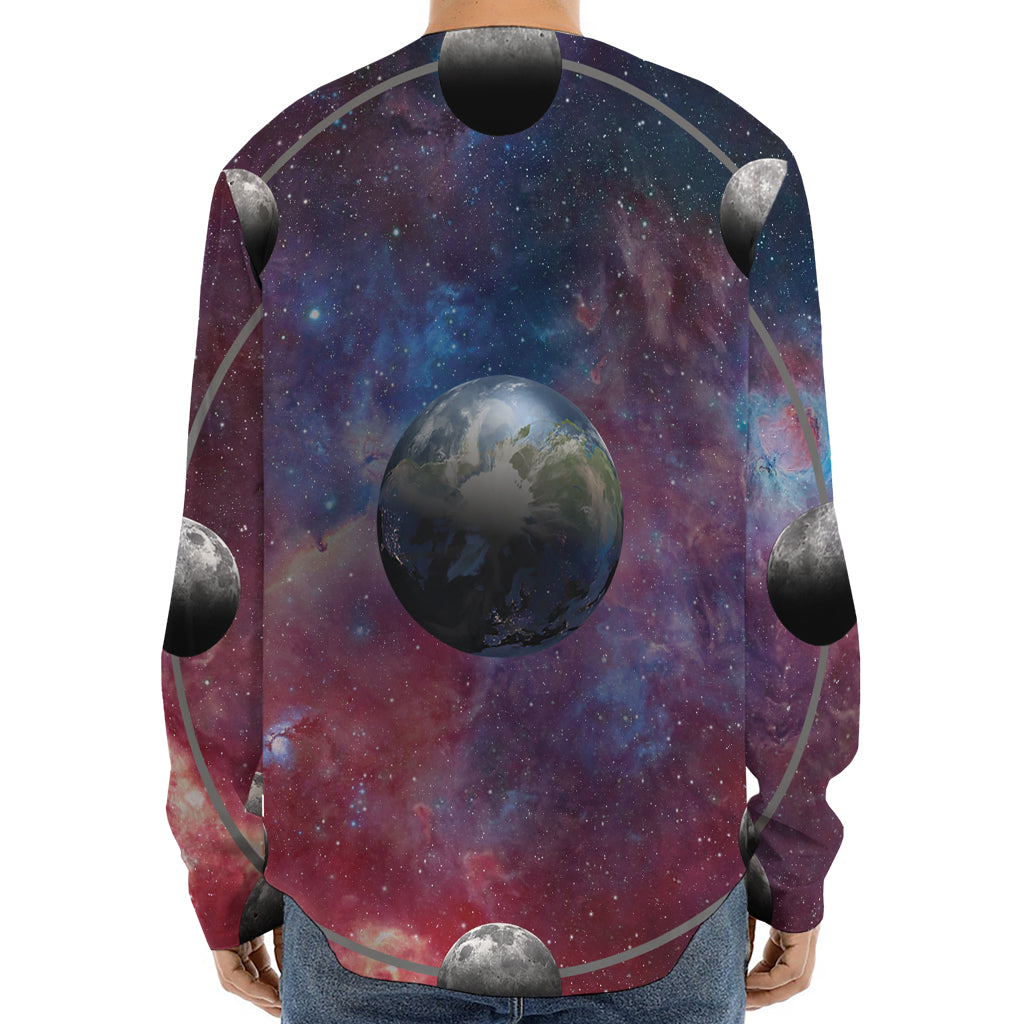 Galaxy Lunar Phase Print Long Sleeve Baseball Jersey