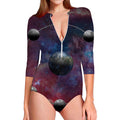Galaxy Lunar Phase Print Long Sleeve Swimsuit