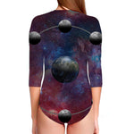 Galaxy Lunar Phase Print Long Sleeve Swimsuit