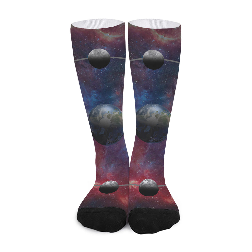 Galaxy Lunar Phase Print Long Socks