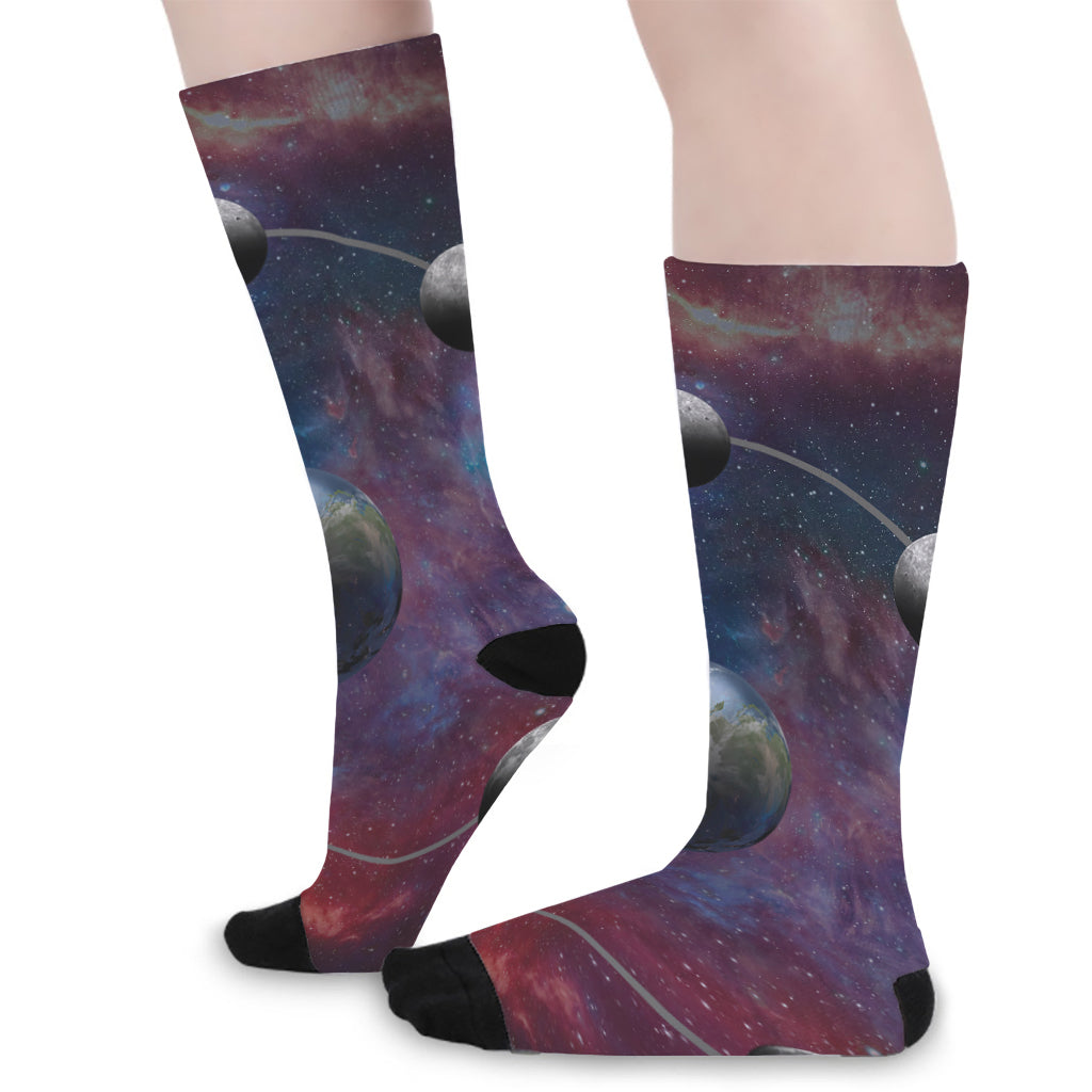 Galaxy Lunar Phase Print Long Socks