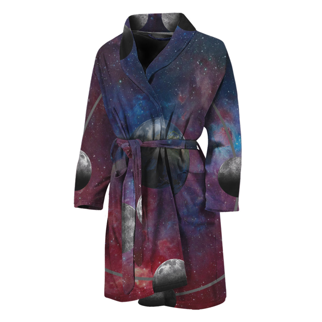 Galaxy Lunar Phase Print Men's Bathrobe