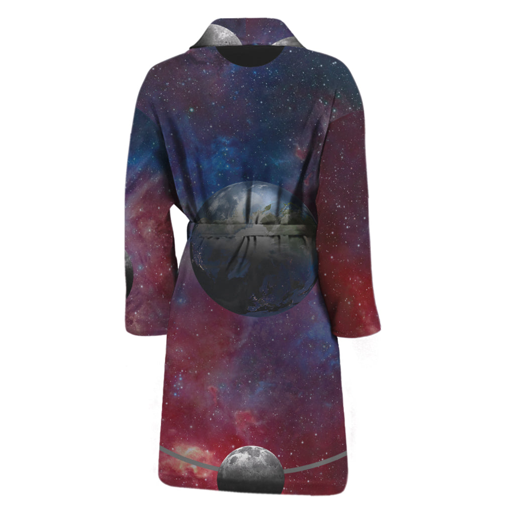 Galaxy Lunar Phase Print Men's Bathrobe