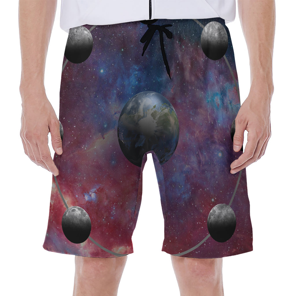Galaxy Lunar Phase Print Men's Beach Shorts