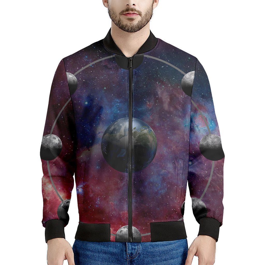 Galaxy Lunar Phase Print Men's Bomber Jacket