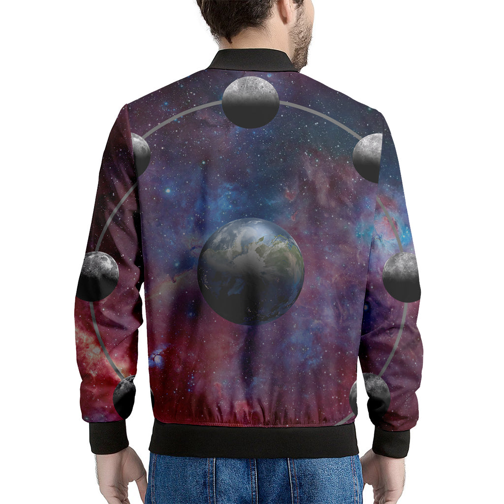 Galaxy Lunar Phase Print Men's Bomber Jacket