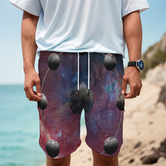 Galaxy Lunar Phase Print Men's Cargo Shorts