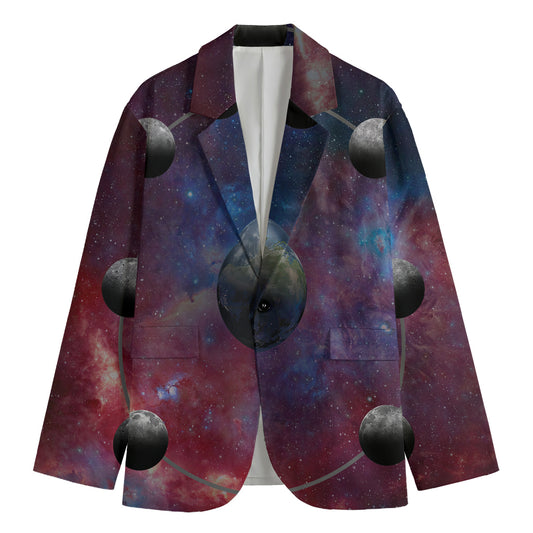 Galaxy Lunar Phase Print Men's Cotton Blazer