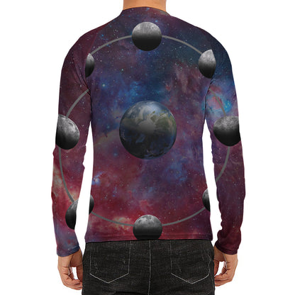 Galaxy Lunar Phase Print Men's Long Sleeve Rash Guard