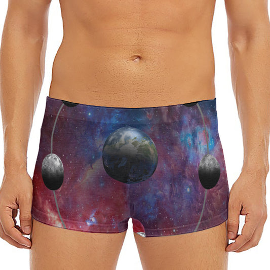Galaxy Lunar Phase Print Men's Short Boxer Briefs
