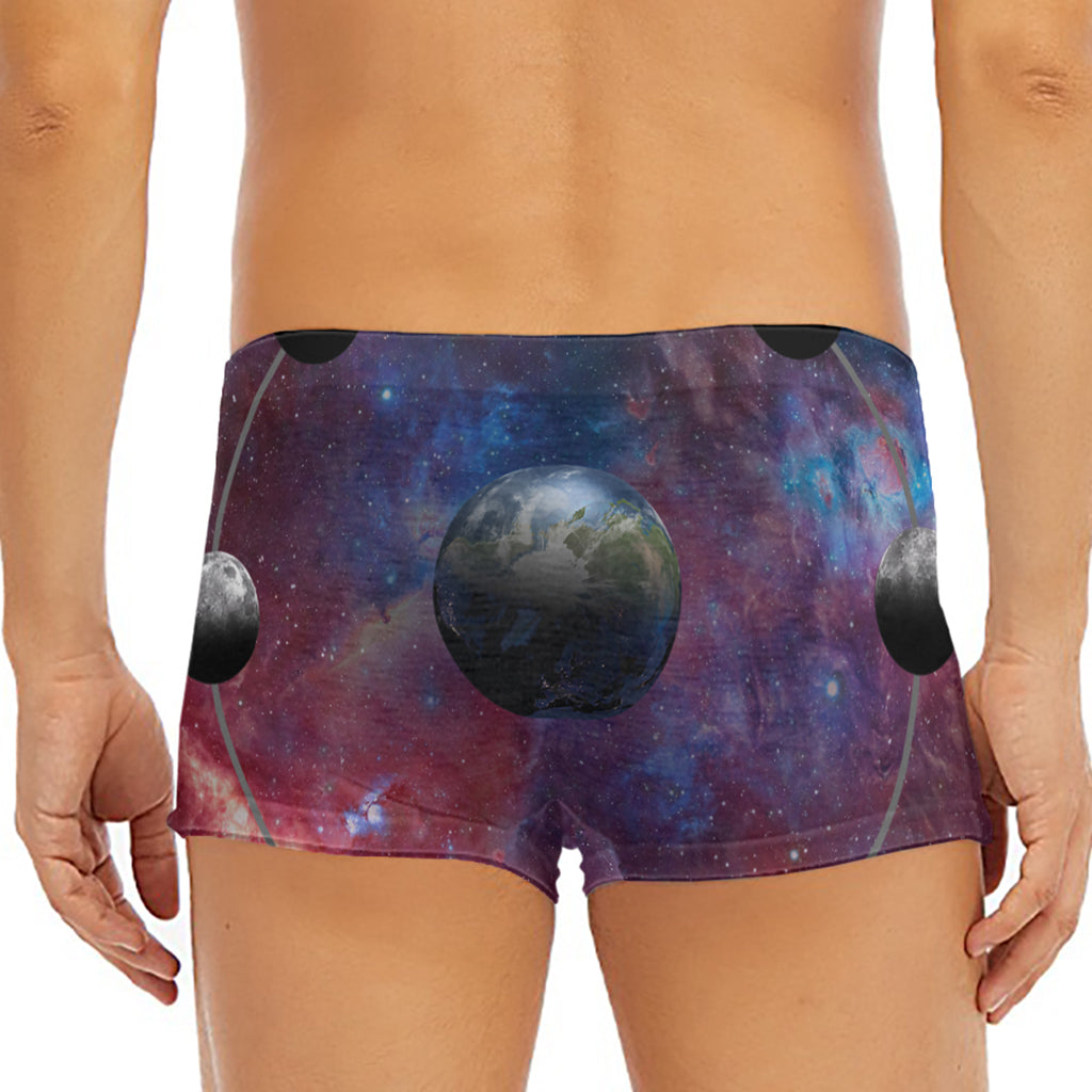 Galaxy Lunar Phase Print Men's Short Boxer Briefs