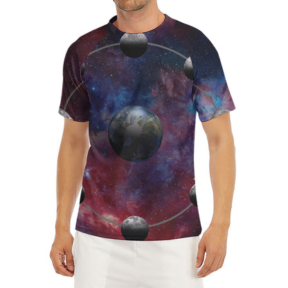 Galaxy Lunar Phase Print Men's Short Sleeve Rash Guard