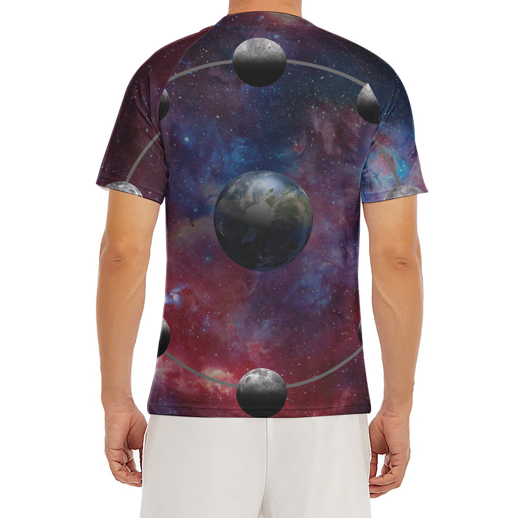 Galaxy Lunar Phase Print Men's Short Sleeve Rash Guard