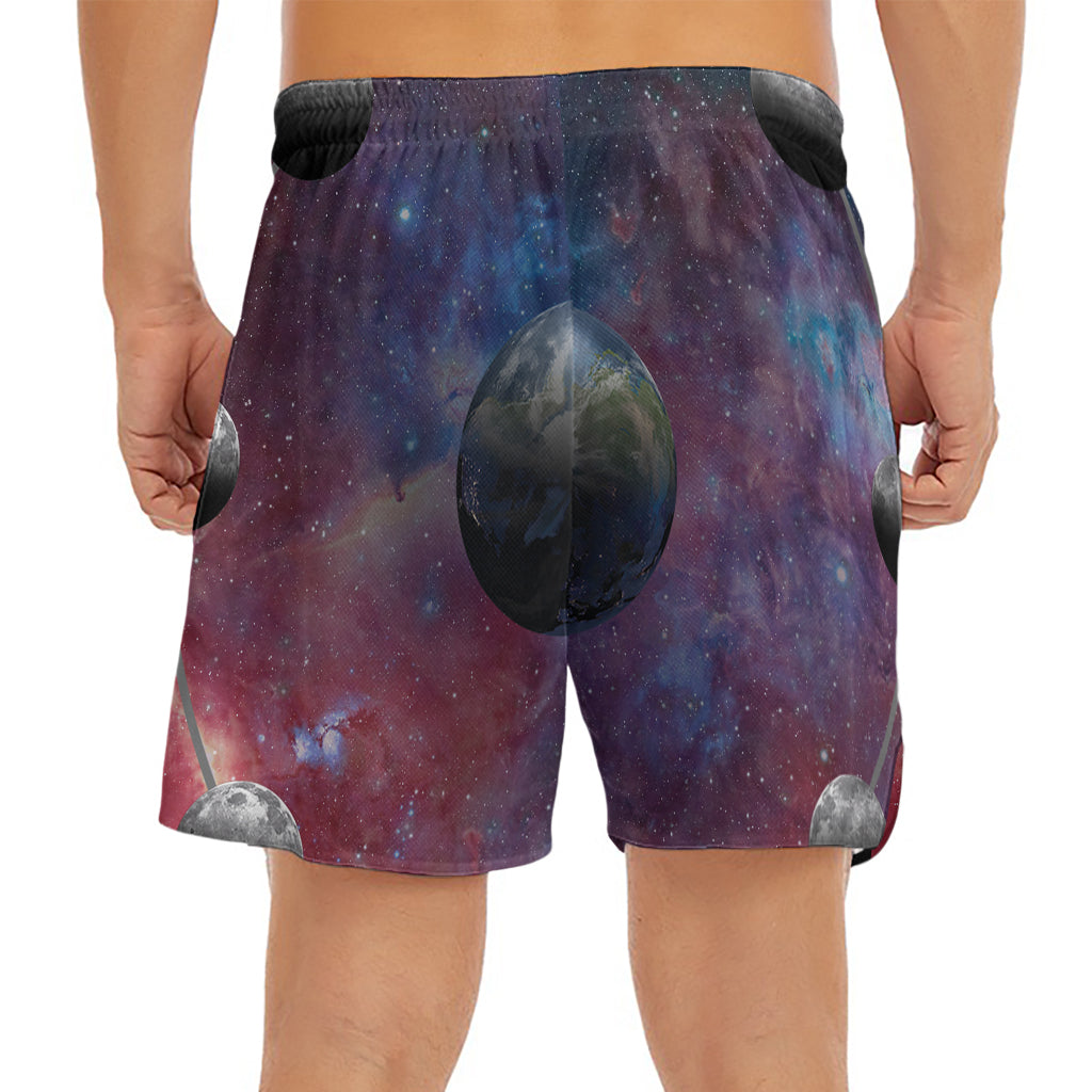 Galaxy Lunar Phase Print Men's Split Running Shorts