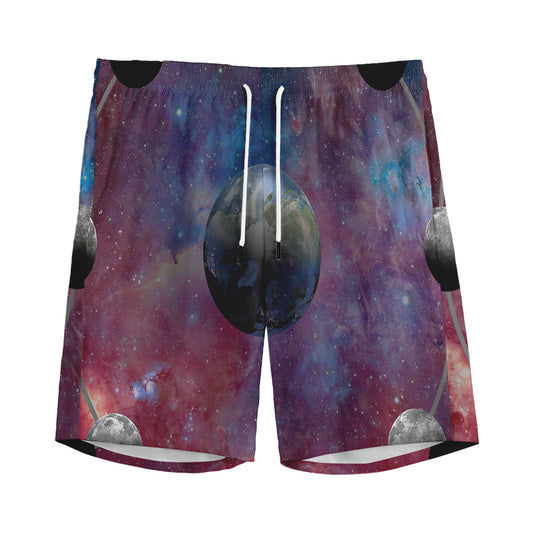 Galaxy Lunar Phase Print Men's Sports Shorts