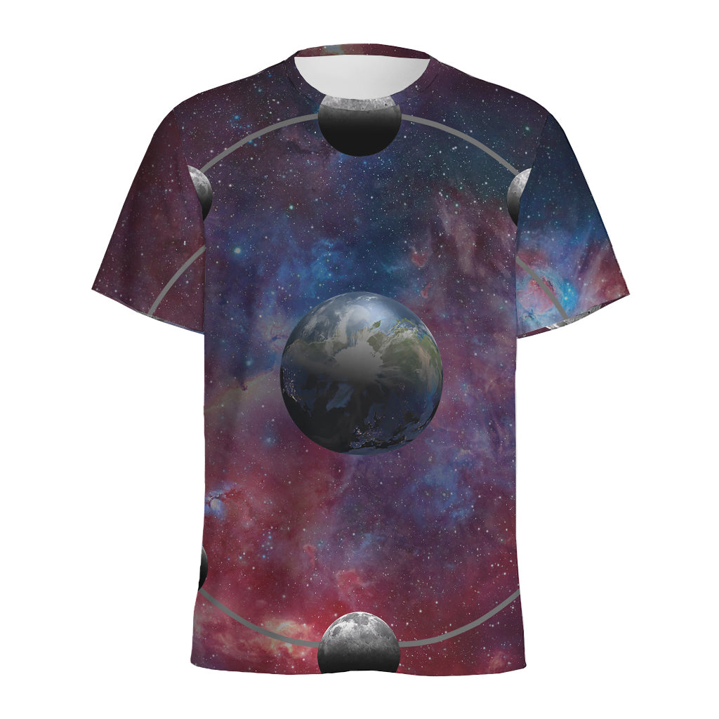 Galaxy Lunar Phase Print Men's Sports T-Shirt