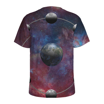 Galaxy Lunar Phase Print Men's Sports T-Shirt