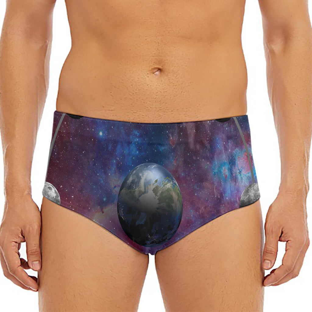Galaxy Lunar Phase Print Men's Triangle Swim Briefs