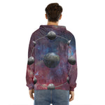 Galaxy Lunar Phase Print Men's Velvet Pullover Hoodie