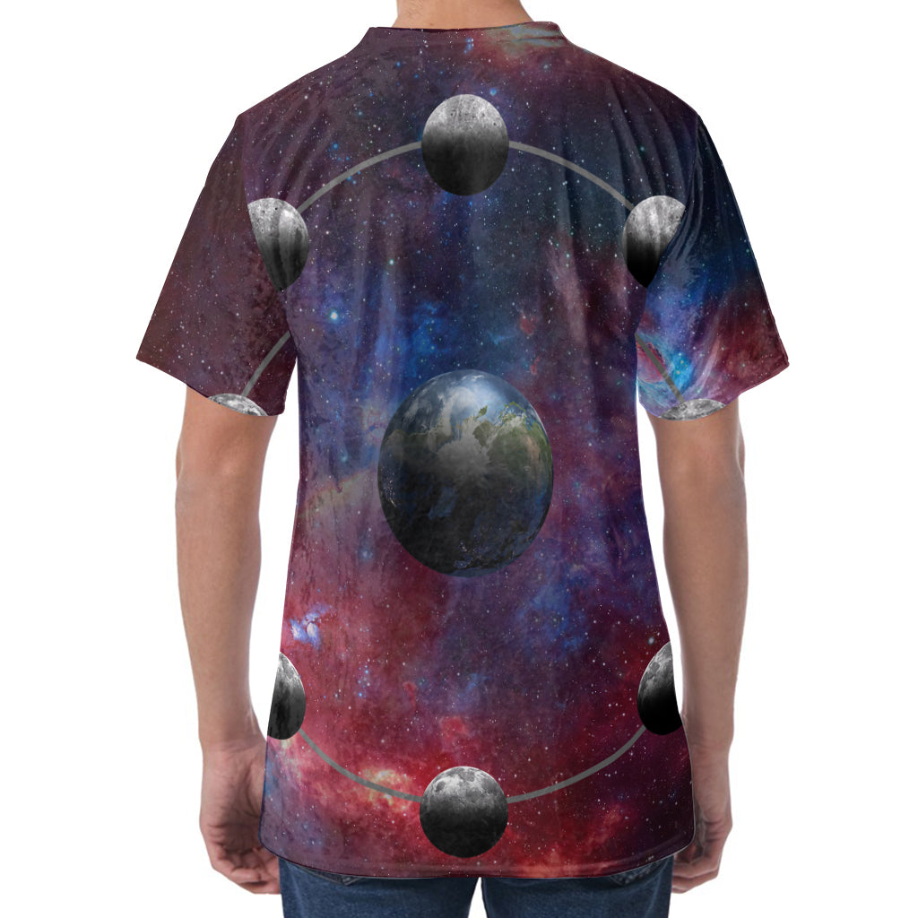 Galaxy Lunar Phase Print Men's Velvet T-Shirt
