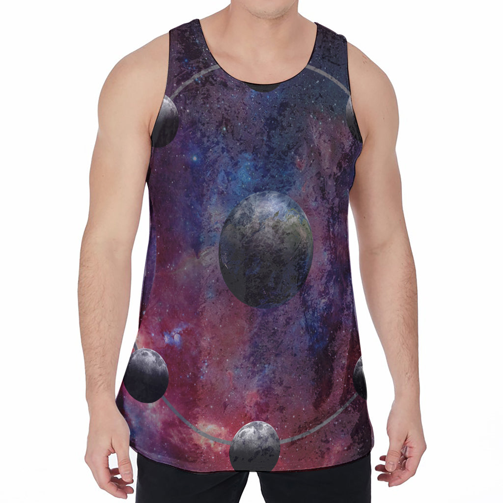 Galaxy Lunar Phase Print Men's Velvet Tank Top