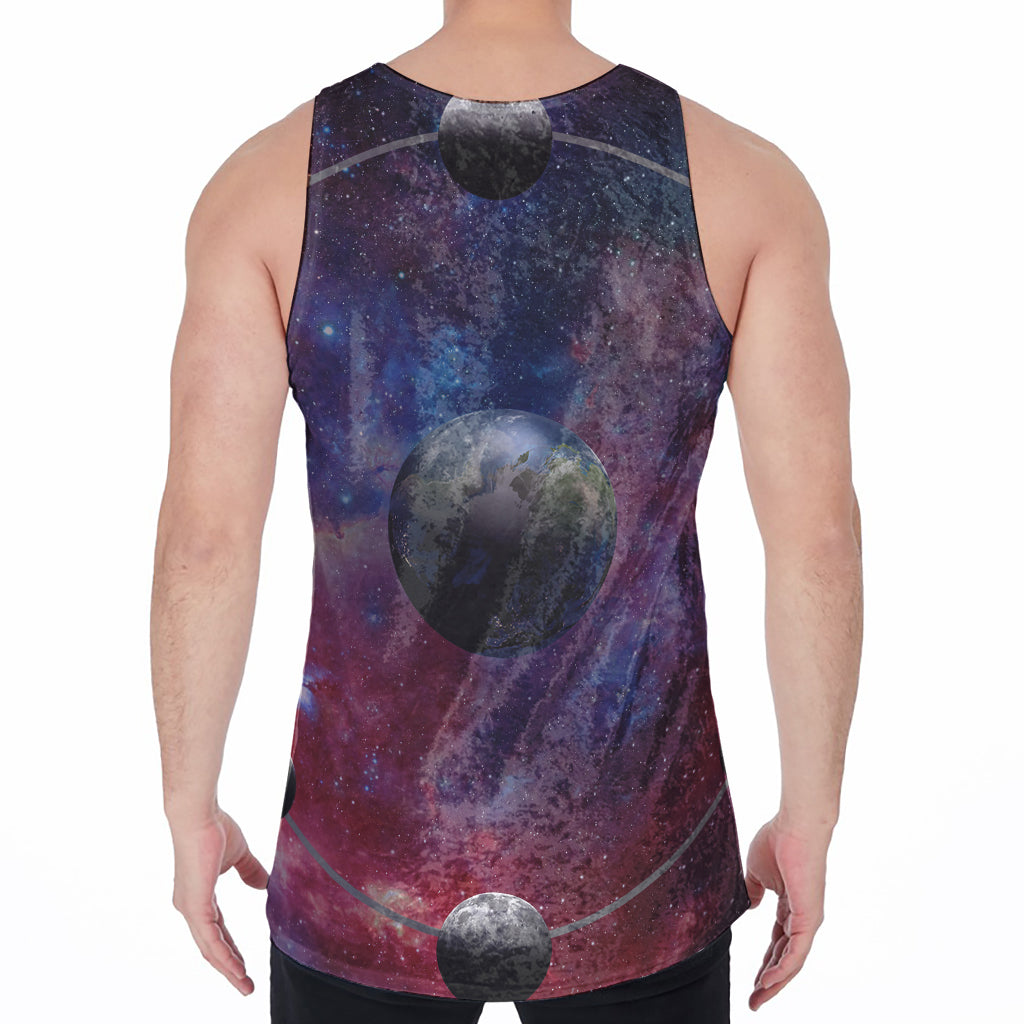 Galaxy Lunar Phase Print Men's Velvet Tank Top