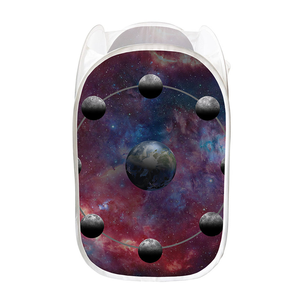 Galaxy Lunar Phase Print Mesh Laundry Hamper