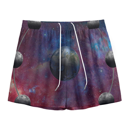 Galaxy Lunar Phase Print Mesh Shorts