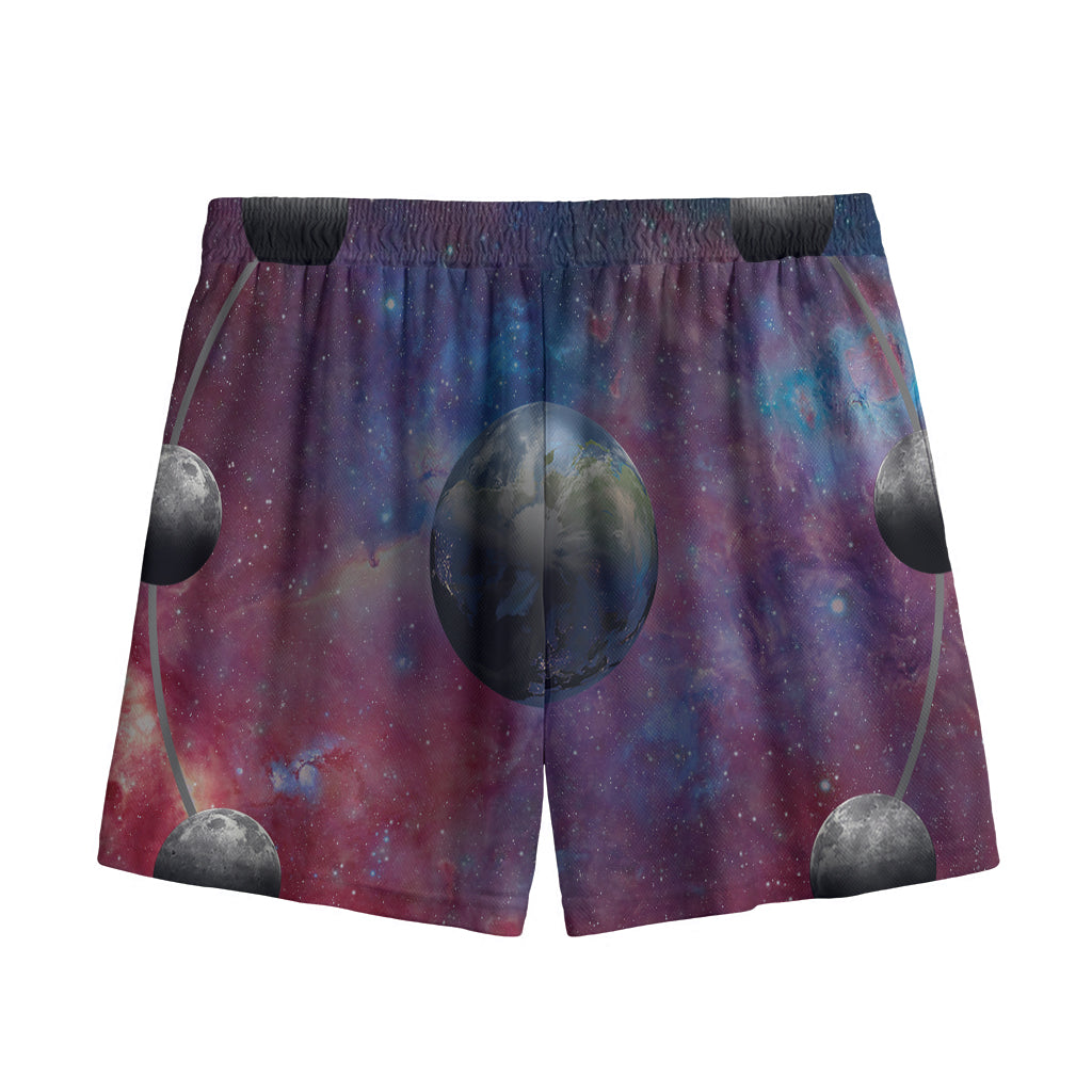 Galaxy Lunar Phase Print Mesh Shorts
