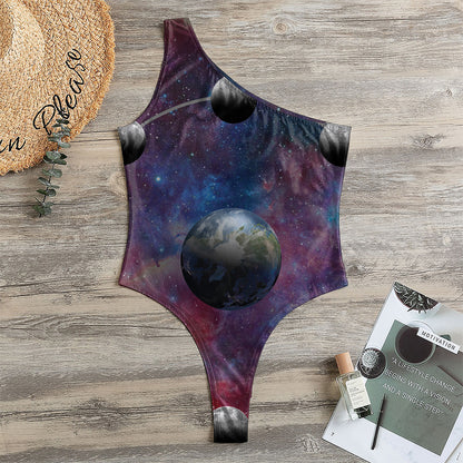Galaxy Lunar Phase Print One Shoulder Bodysuit