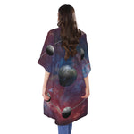 Galaxy Lunar Phase Print Open Front Beach Cover Up