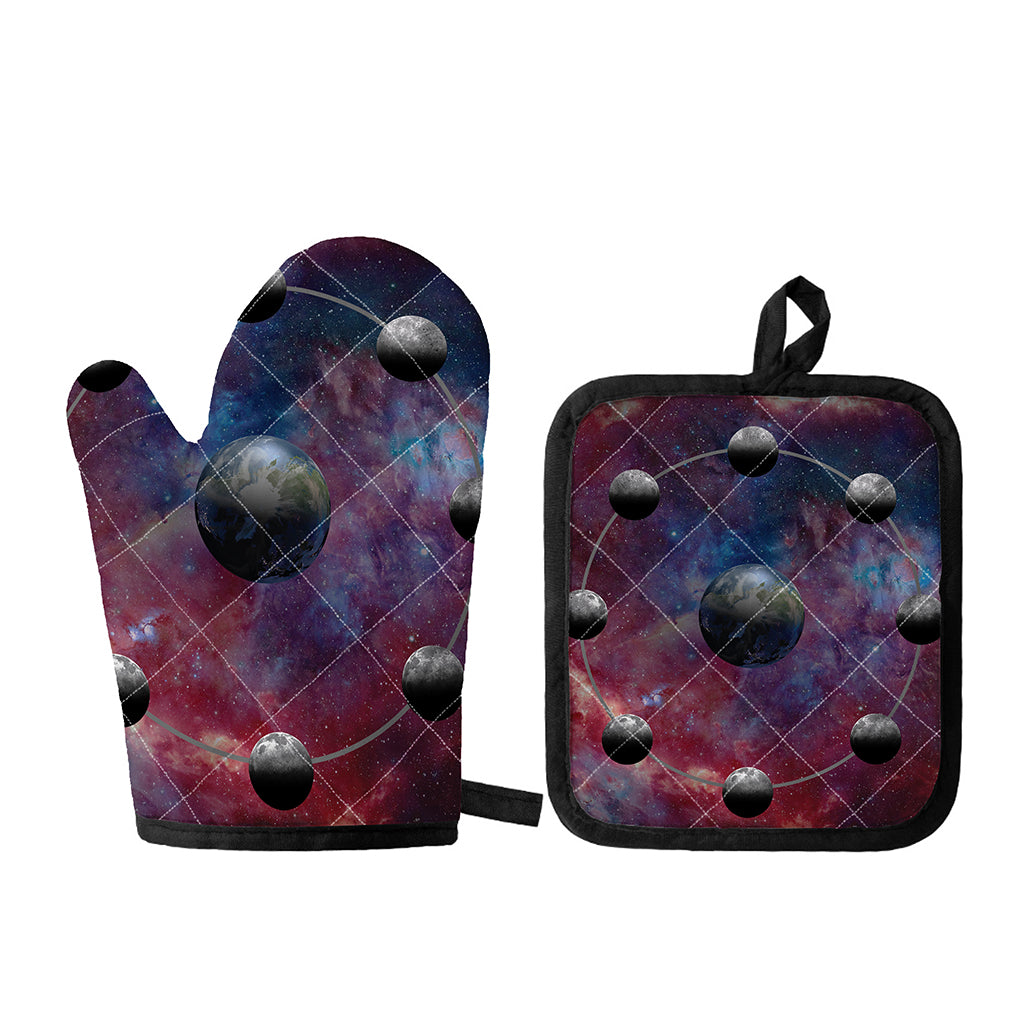 Galaxy Lunar Phase Print Oven Mitt And Pot Holder Set