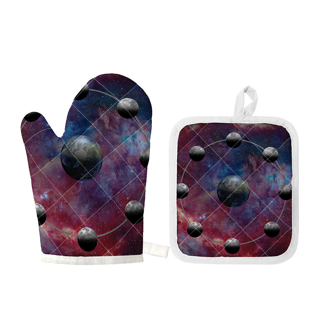Galaxy Lunar Phase Print Oven Mitt And Pot Holder Set