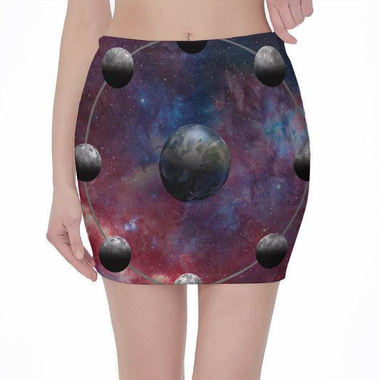 Galaxy Lunar Phase Print Pencil Mini Skirt