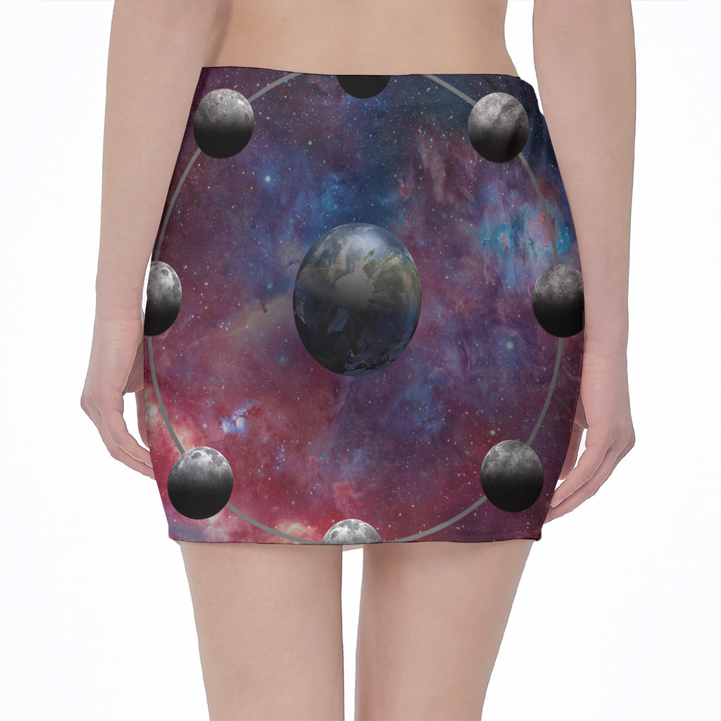 Galaxy Lunar Phase Print Pencil Mini Skirt