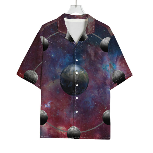 Galaxy Lunar Phase Print Rayon Hawaiian Shirt