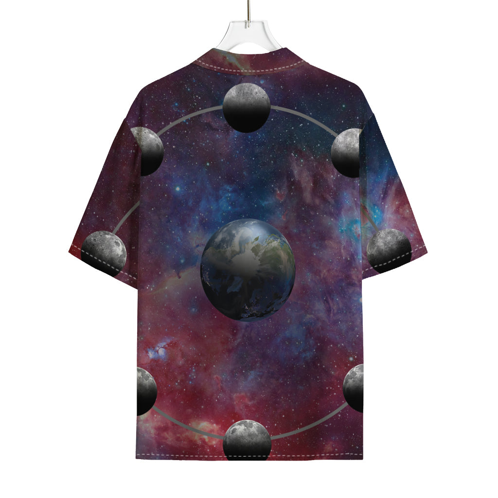 Galaxy Lunar Phase Print Rayon Hawaiian Shirt