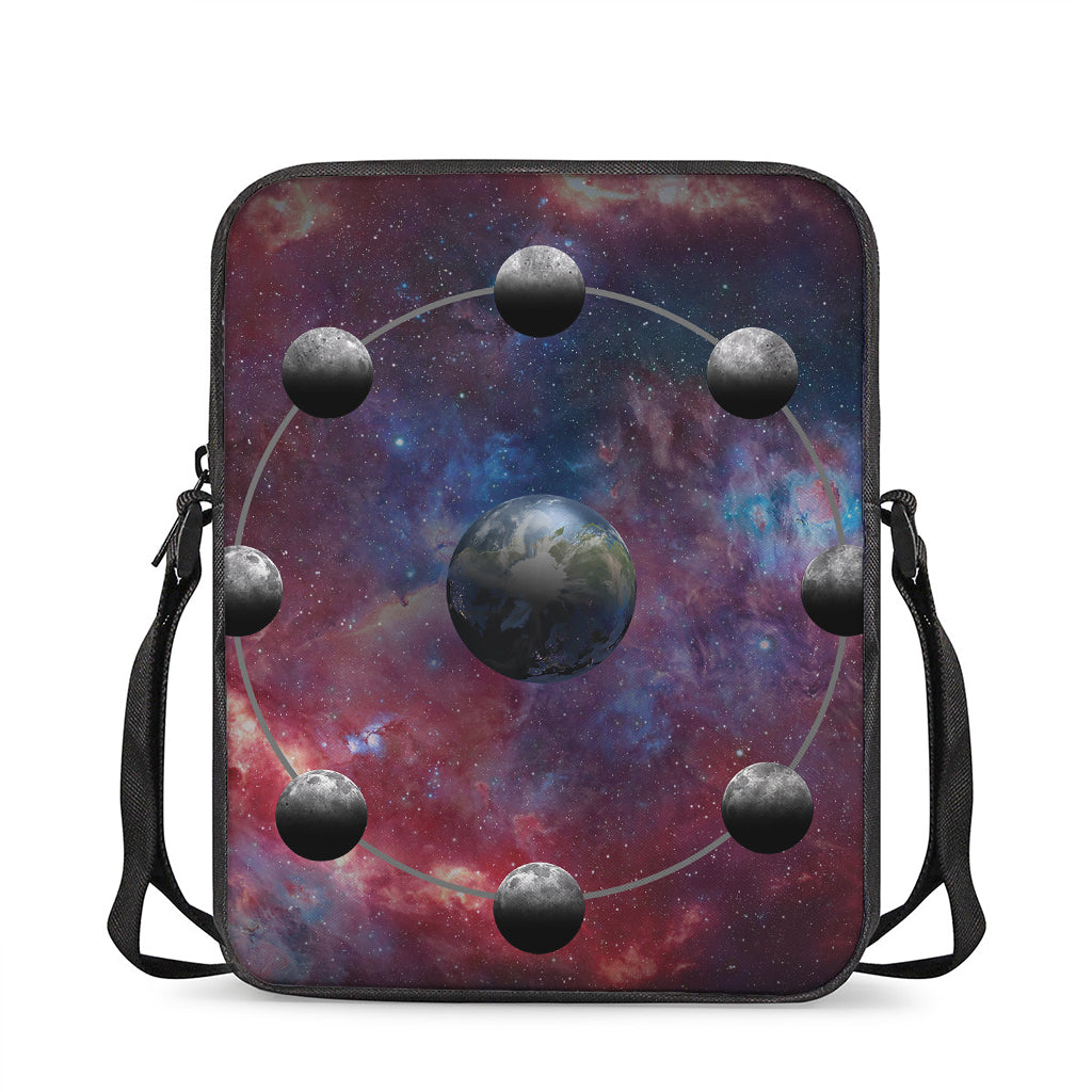 Galaxy Lunar Phase Print Rectangular Crossbody Bag