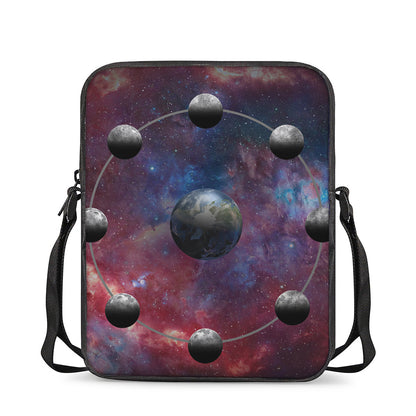 Galaxy Lunar Phase Print Rectangular Crossbody Bag